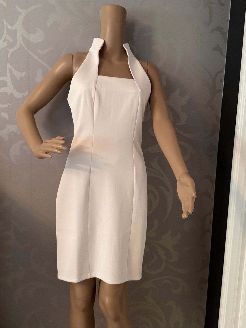Sexy, Elegant Cream Halter Mini Dress sophisticated +